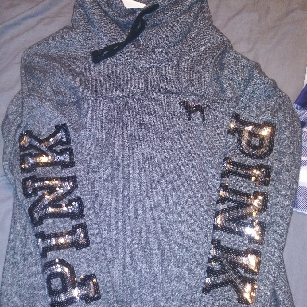 Pink sparkly cowl neck sweater